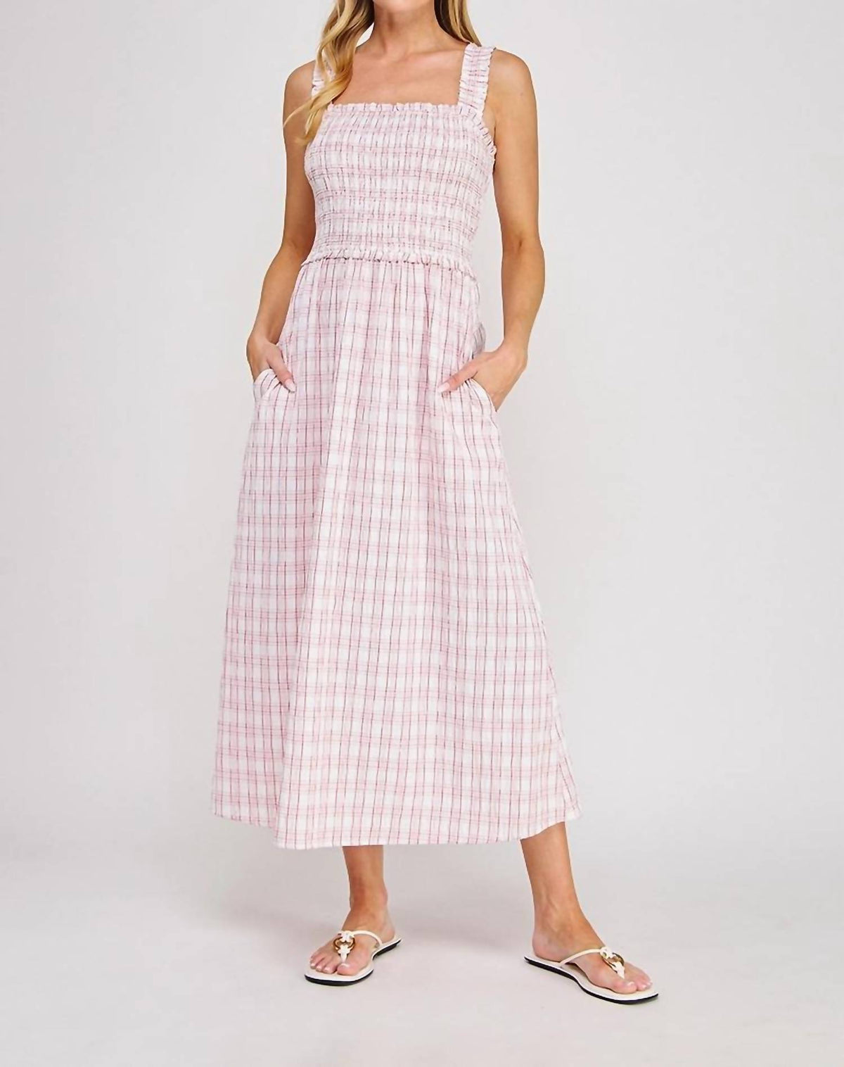 Allie Rose - Plaid Smocked Midi Dress