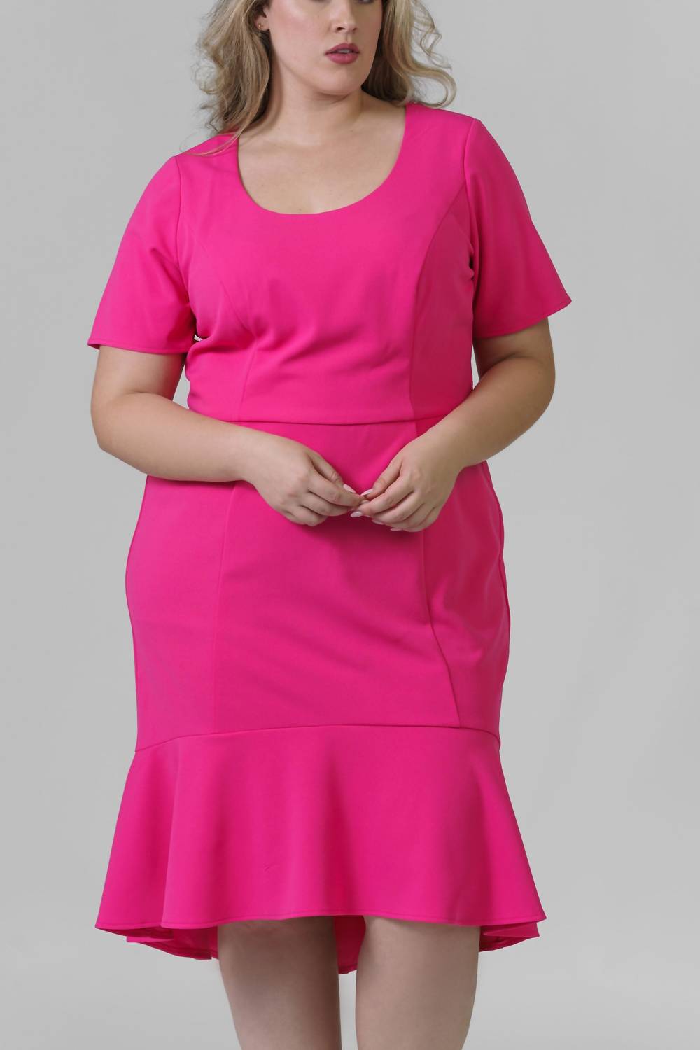 London Times - Elestria Scoop Neck Short Sleeve Midi Dress
