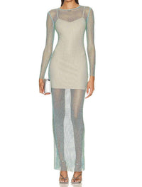 self-portrait Mint Hotfix Fishnet Keyhole Maxi Dress in green - women's dress