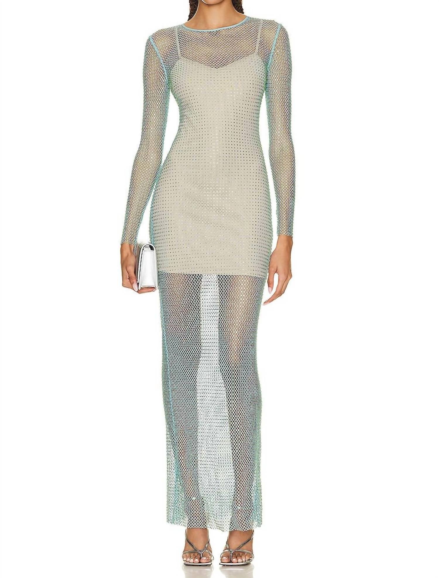 self-portrait Mint Hotfix Fishnet Keyhole Maxi Dress in green - women's dress