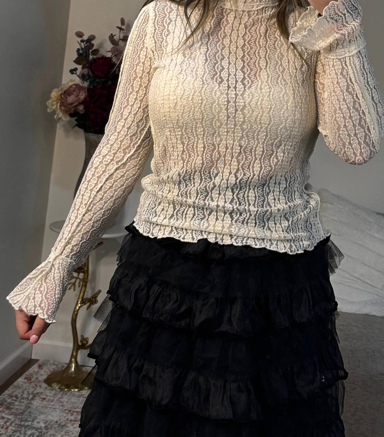 Easel - Sophie Long Sleeve Lace Top