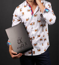Eight X - Print Button Down Shirt With Trim