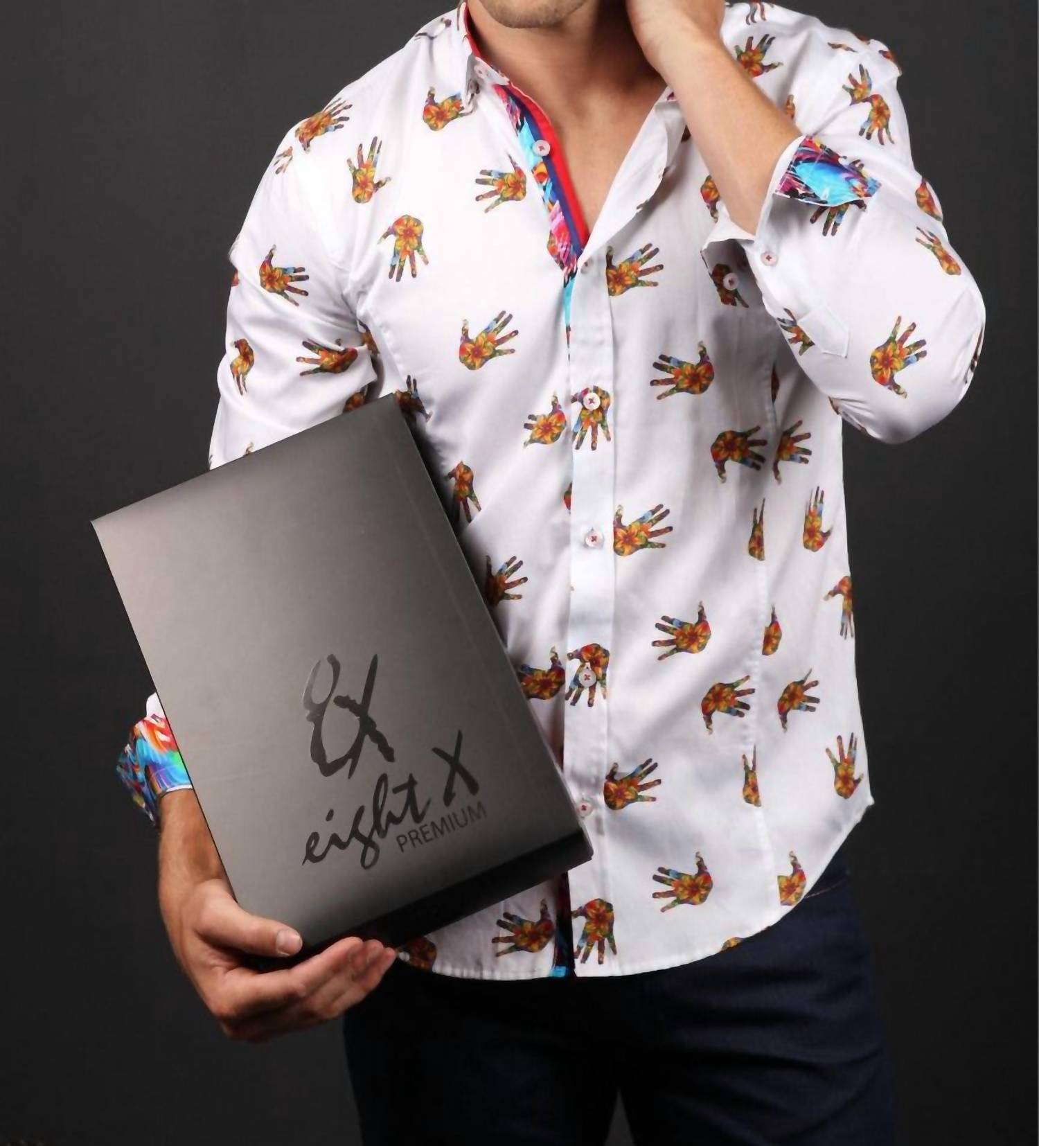 Eight X - Print Button Down Shirt With Trim