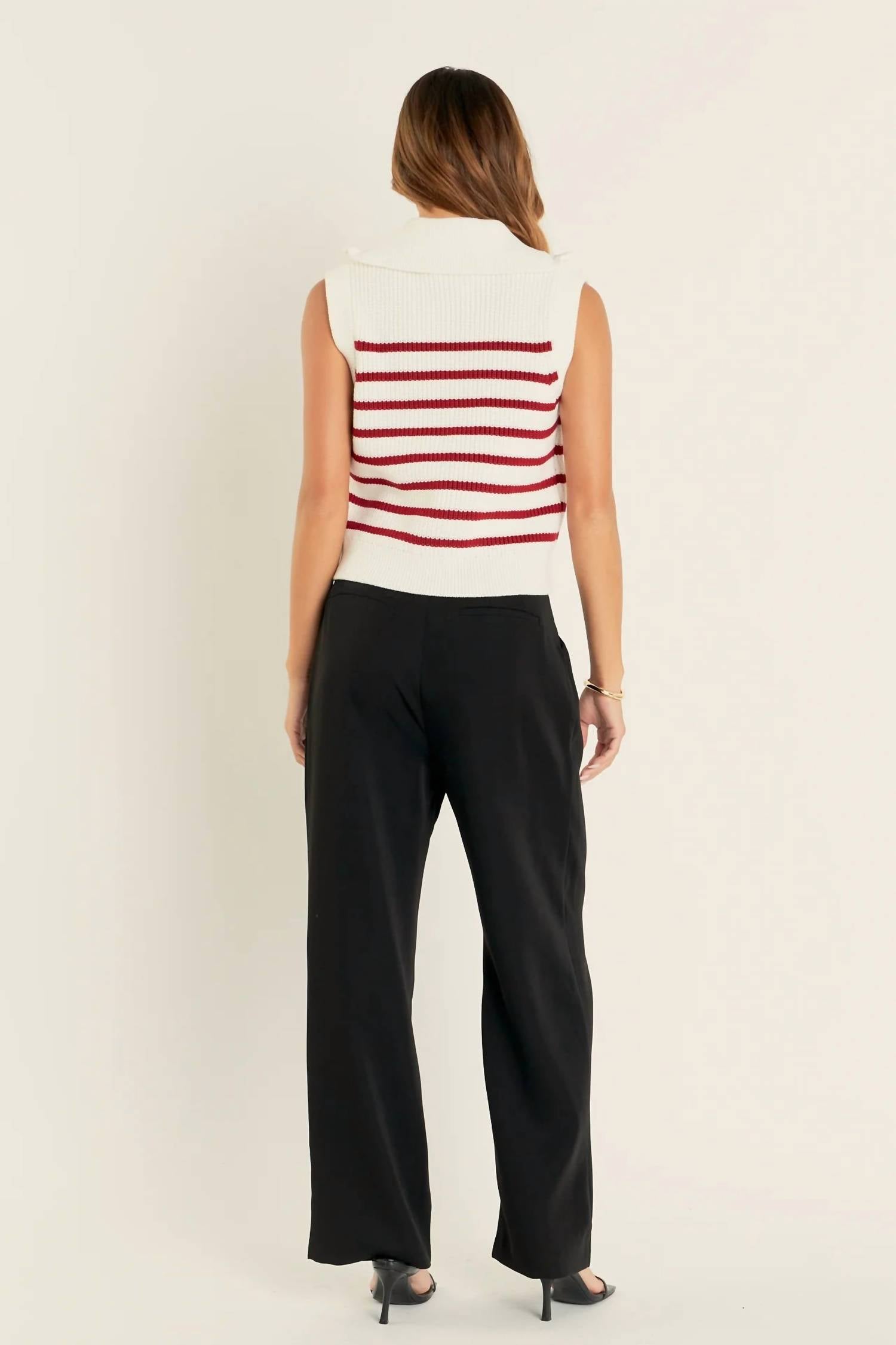 English Factory - Stripe Half-zip Sleeveless Sweater