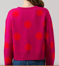 SUGARLIPS Yeti Polka Dot Sweater in fuschia - women's sweater - detail view