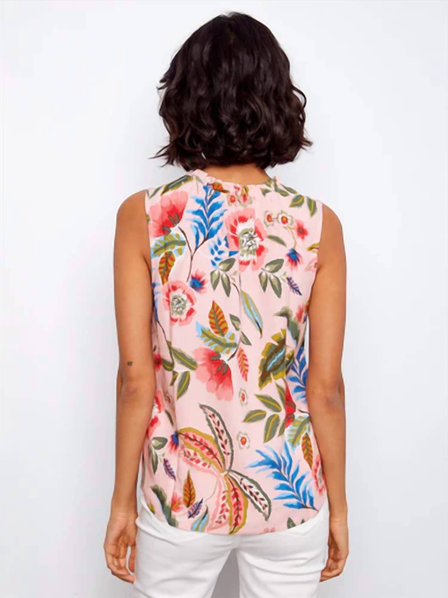 Charlie B - Printed Sleeveless Ruffle Neck Top