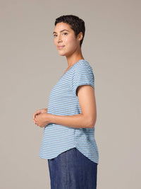 Cut Loose - Short Sleeve Raw Edge V Neck Stripe Top