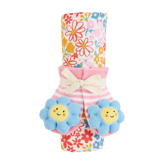 Mudpie - Kid's Floral Swaddle & Rattle Set