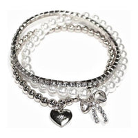 Mimi Wholesale - Women's Three Piece Pearl Beaded Stretchy Bracelet