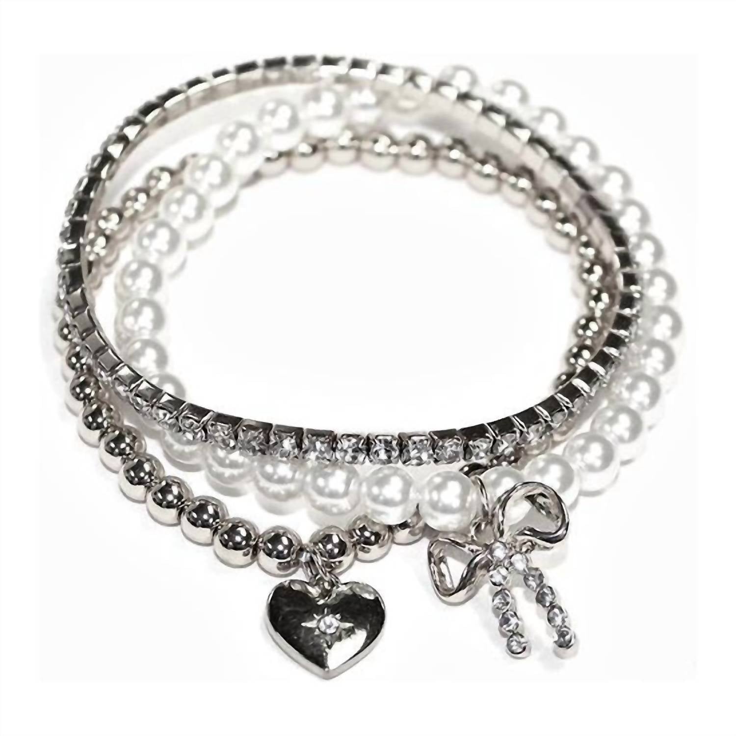 Mimi Wholesale - Women's Three Piece Pearl Beaded Stretchy Bracelet
