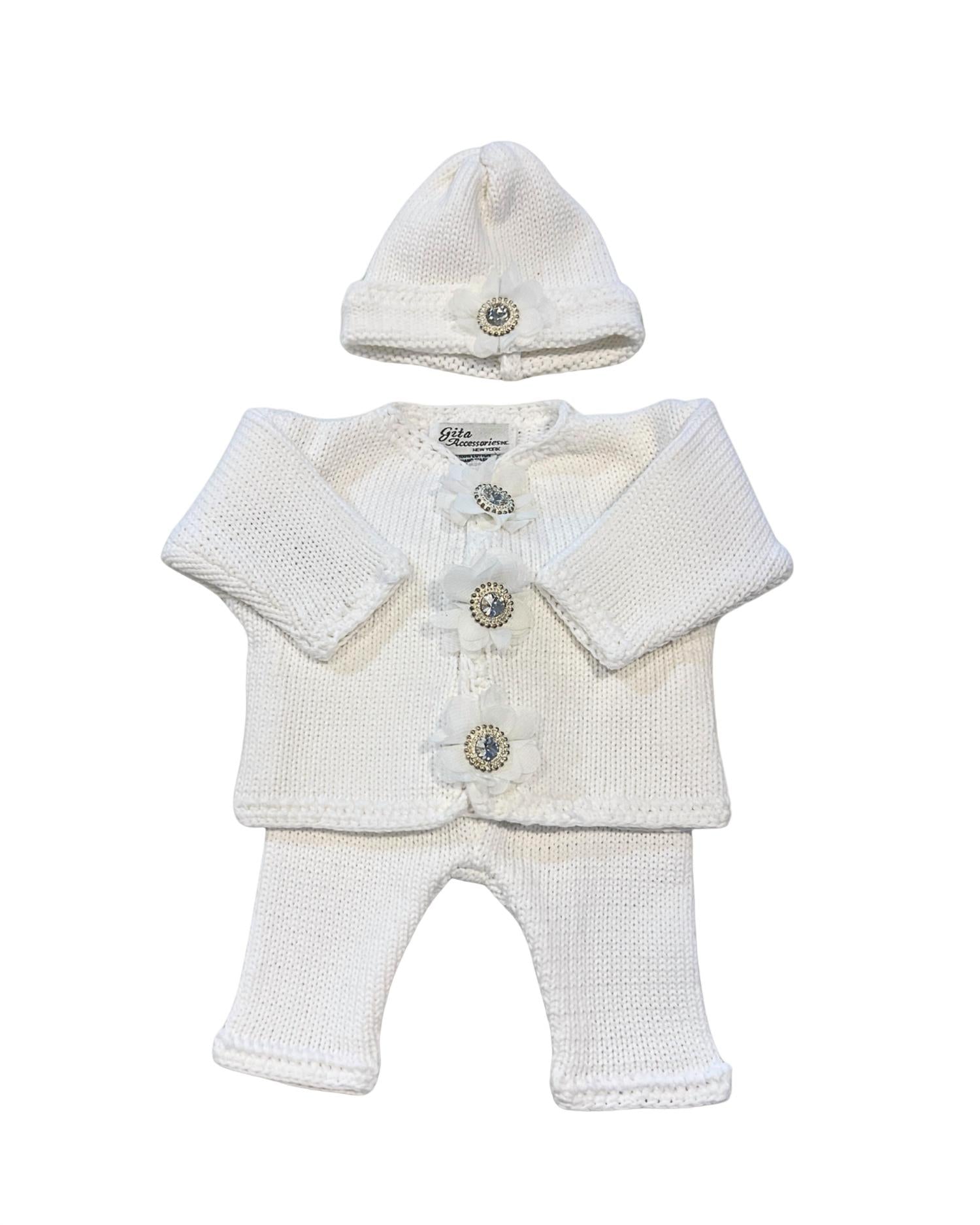 Gita - Girl's 2pc Cardigan With Light Crystal/rhinestone With Hat