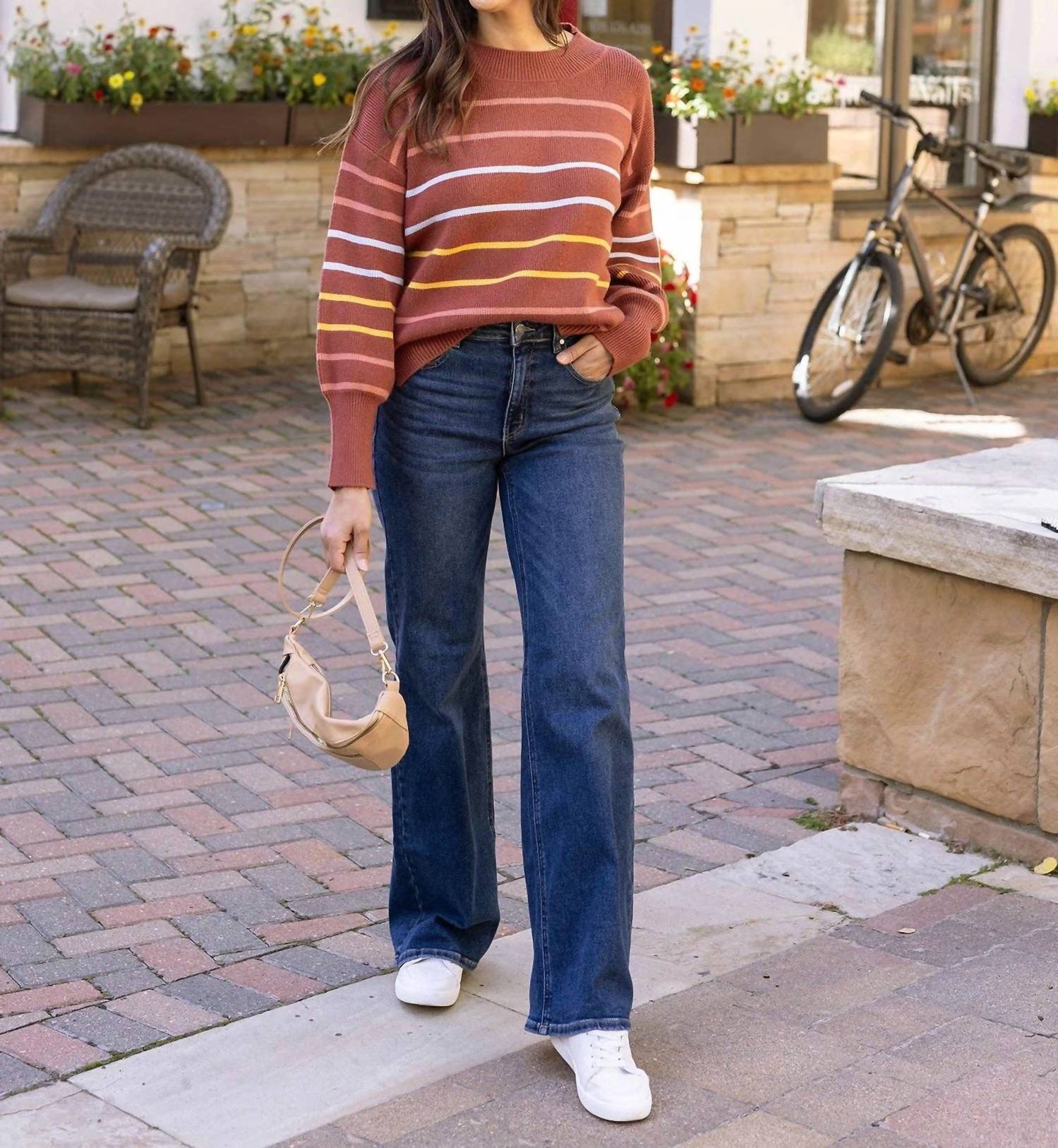 Grace and Lace Crew Neck Striped Sweater in terracotta stripe - women's sweater - view 6