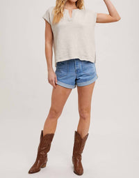Bluivy - WESTERN POCKET ROLLED HEM DENIM SHORTS