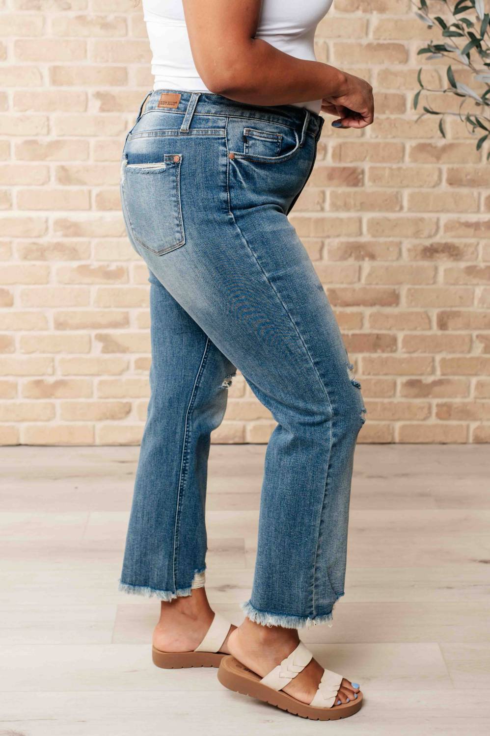 Judy Blue - Women's High Waist Distressed Crop Straight Leg Jeans