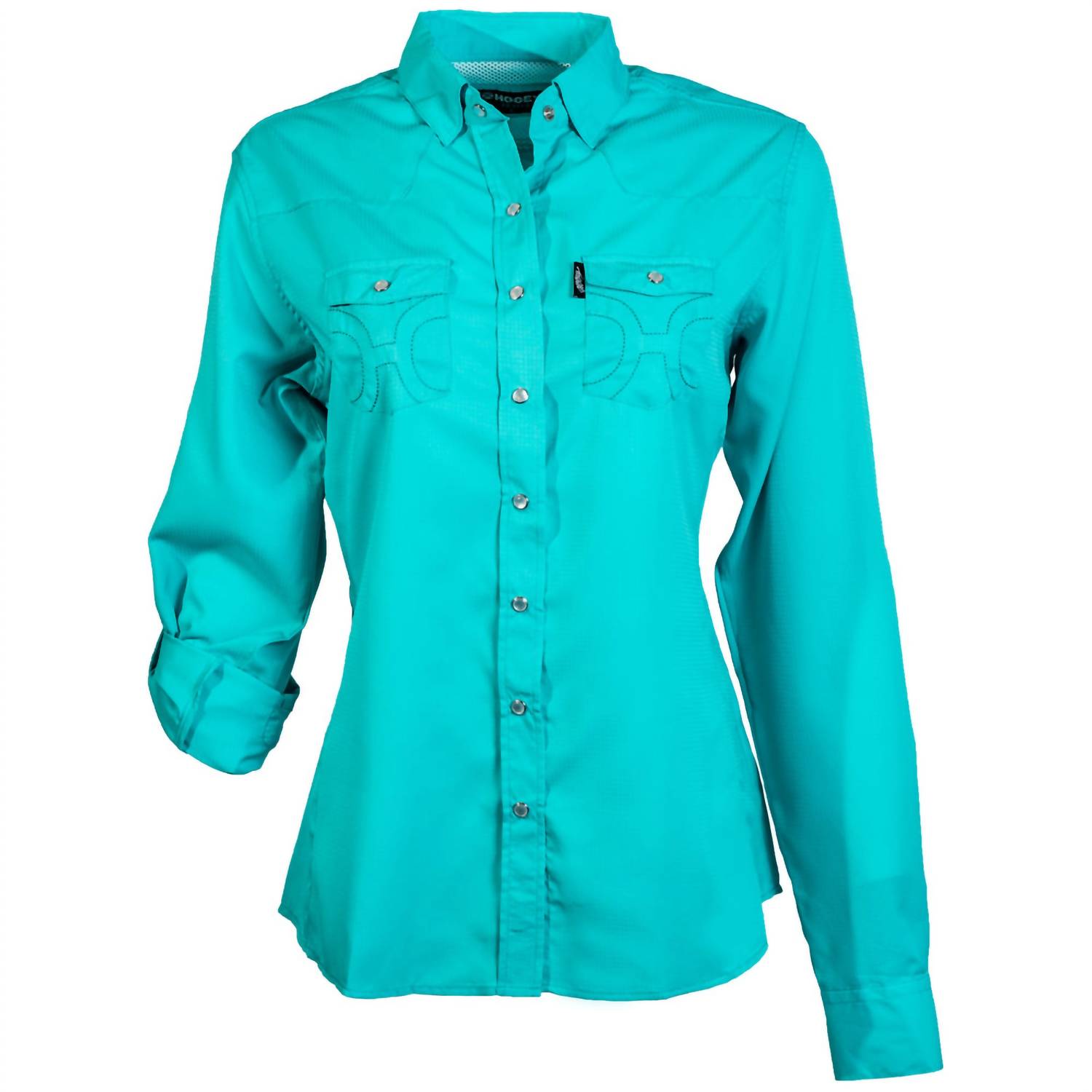 HOOEY Women's Snap Shirt in curaco blue - women's long sleeve top