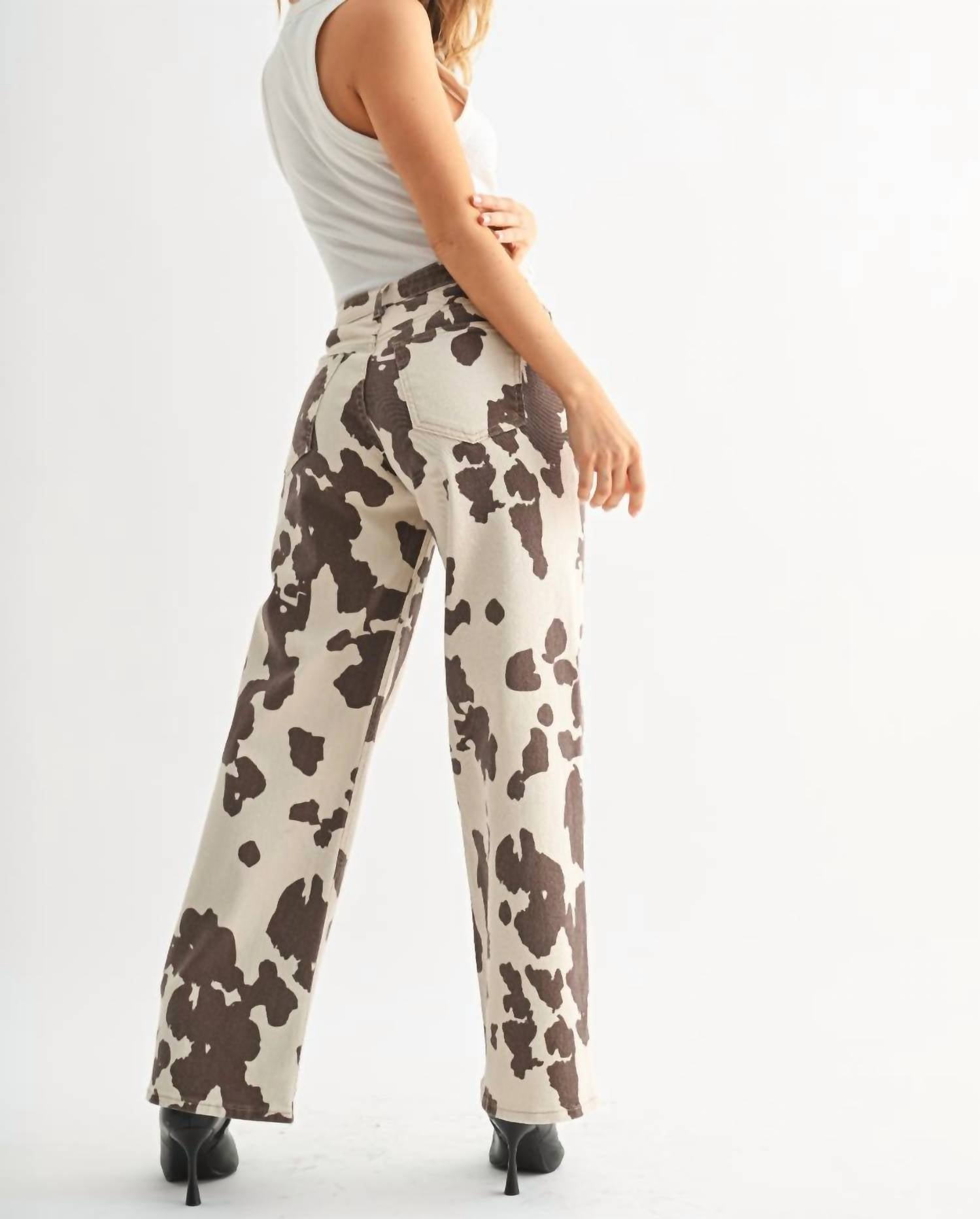 JUST BLACK DENIM Cow Print Wide Leg Jeans - women's pants - view 4
