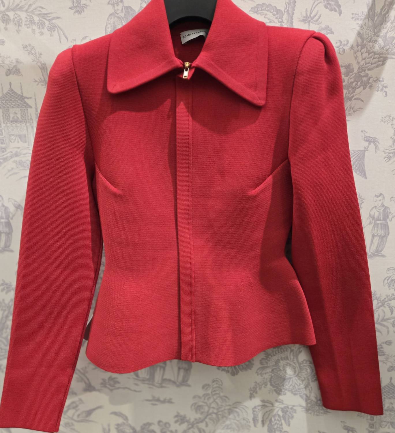 Scanlan Theodore WOMEN'S CREPE KNIT PEPLUM COLLAR JACKET in red - women's jacket