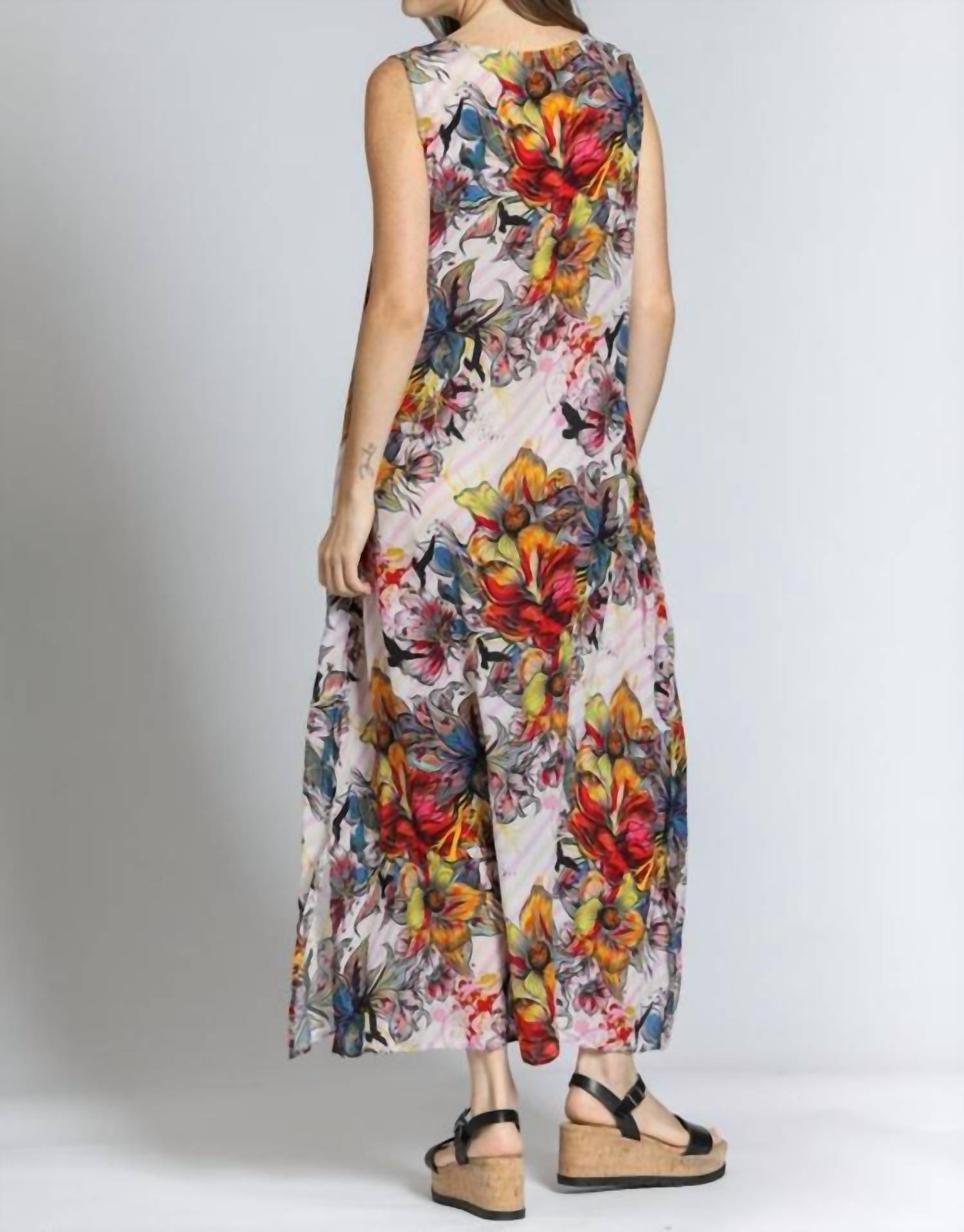 APNY V-neck Tank Long Dress in yellow red multi - women's dress - alternate view