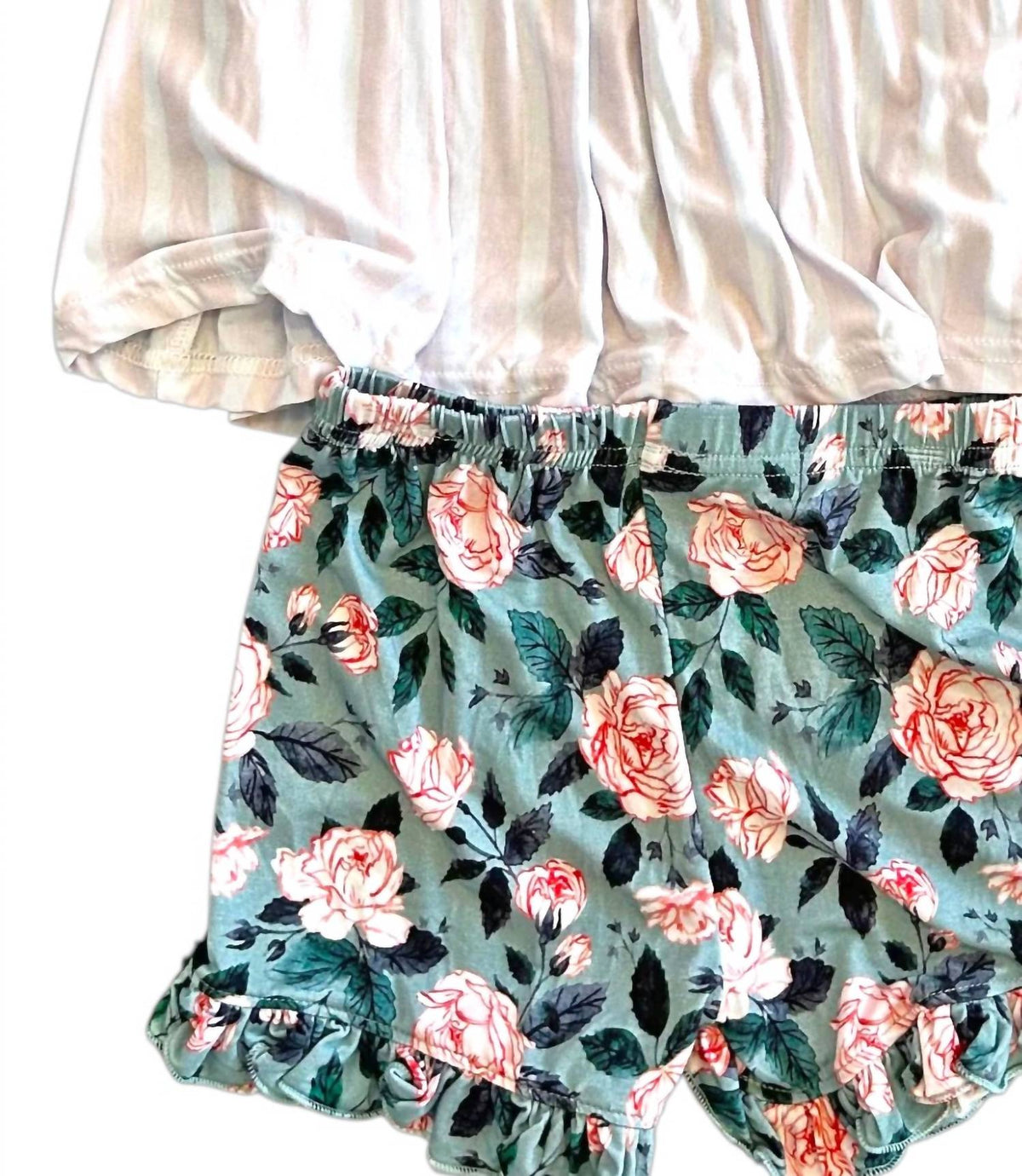 Laree + Co. - Girl's Evelyn Floral Bamboo Flutter Sleeve Tunic and Short Set