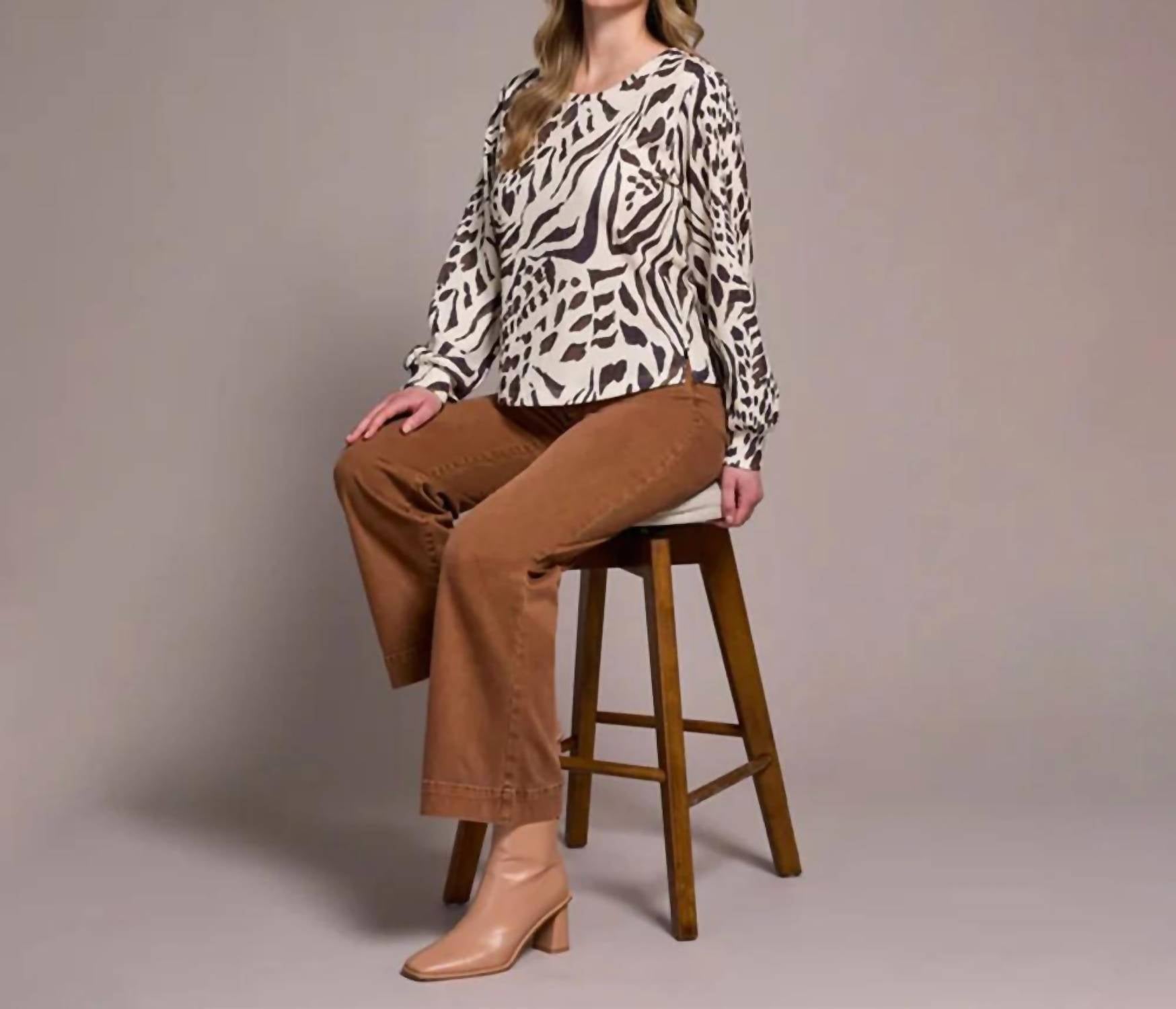 Tribal - Long Sleeve Crew Neck Top With Shirttail