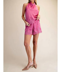 Glam - Satin Short With Lace Trim Detail Short