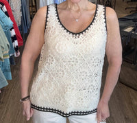 CHARLIE B Sleeveless Crochet Blouse in natural - women's blouse