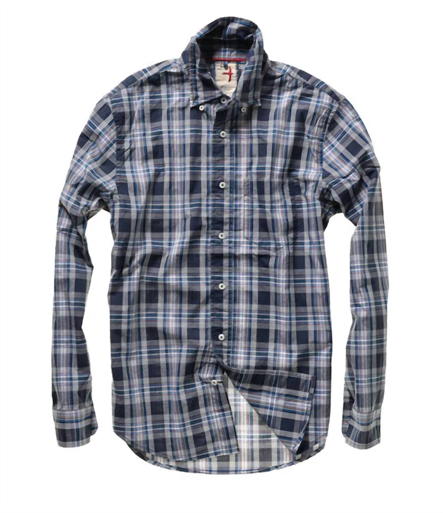 Relwen Men's Broadcloth Plaid Long Sleeve Shirt in midnight white plaid - men's shirt