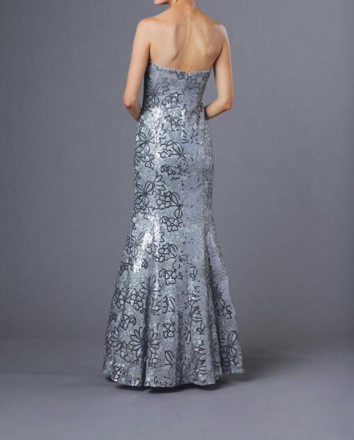 ALYCE PARIS Strapless Mermaid Prom Dress in silver - women's dress - detail view