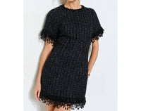 Ina Fashion - Beaded Fringe Tweed Mini Dress