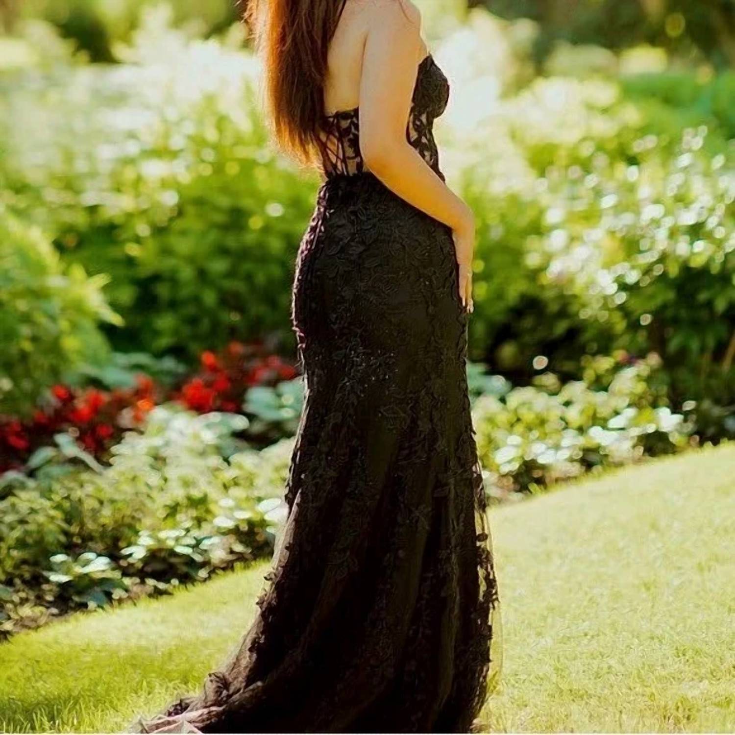 Sherri Hill Corset Top Strapless Prom Dress in black - women's dress - detail view