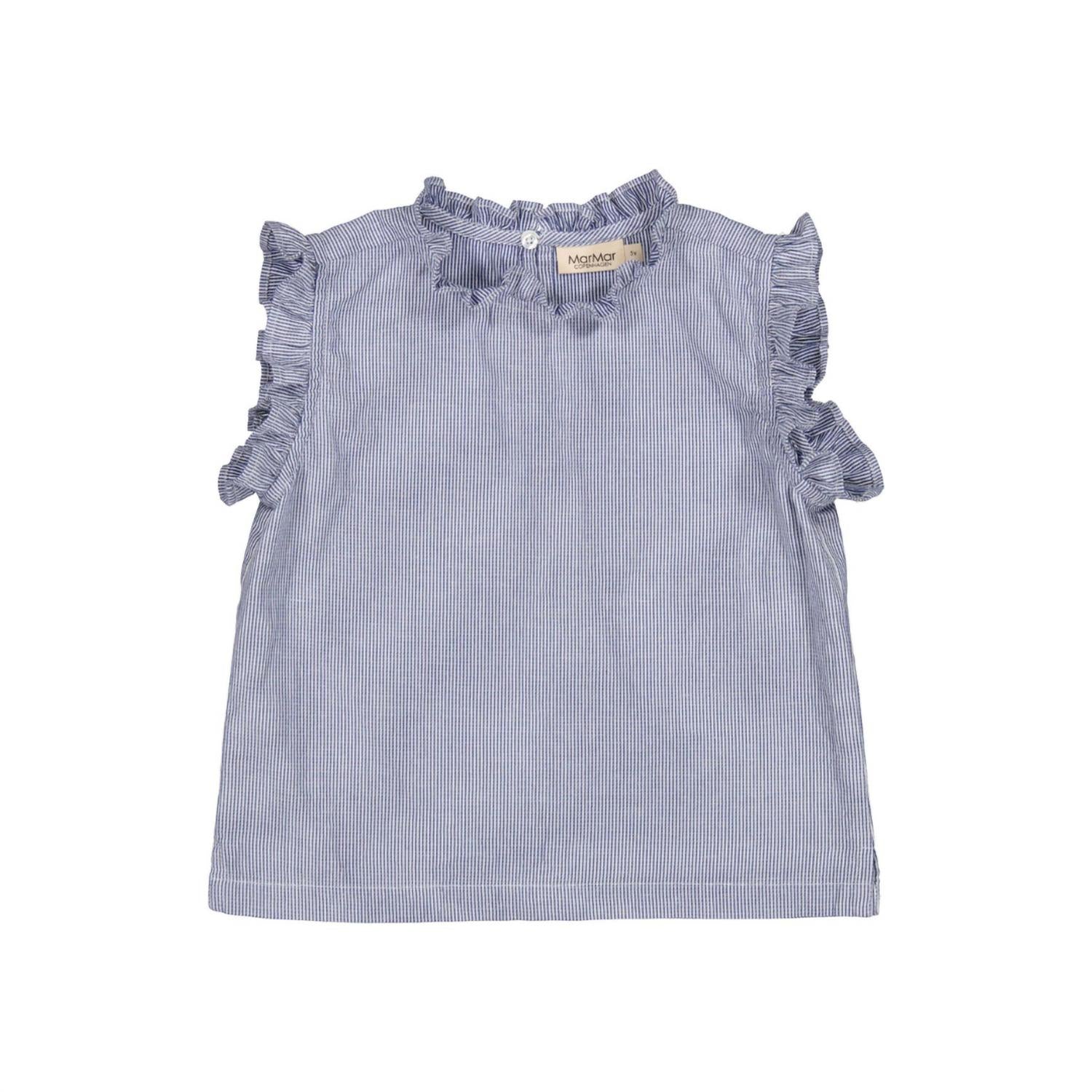 MarMar Copenhagen Tirra Wavy Frill Blouse in navy stripe 1 - kids' blouse - detail view