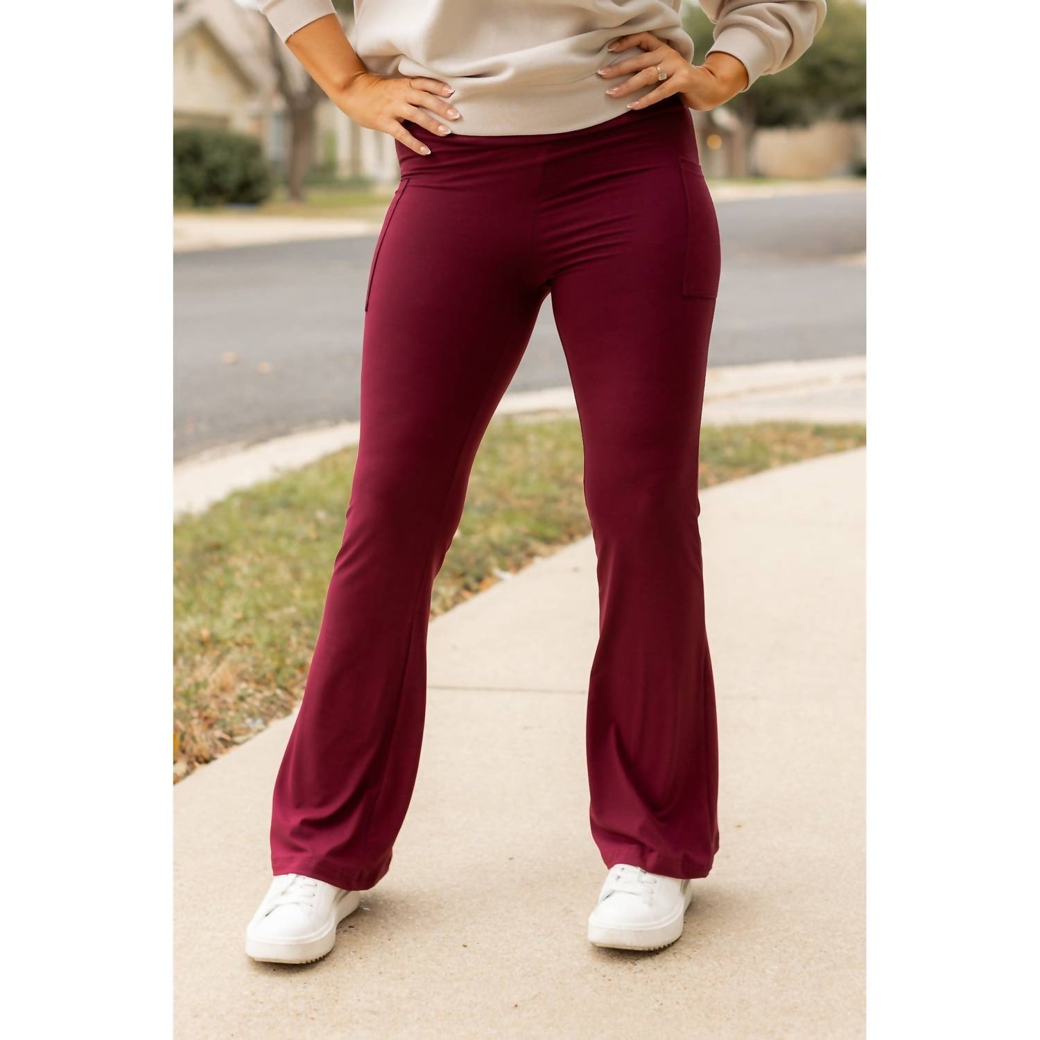 Julia Rose The Maeve Bootcut Leggings With Pockets in maroon 1 - women's pants - view 6