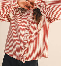 &Merci - Striped Ruffle Button Down Top