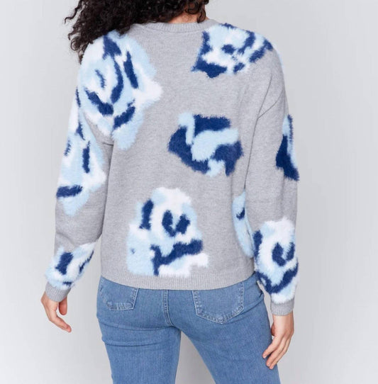 Charlie B - Hairy Yarn Floral Jacquard Crew Neck Drop Shoulder Sweater
