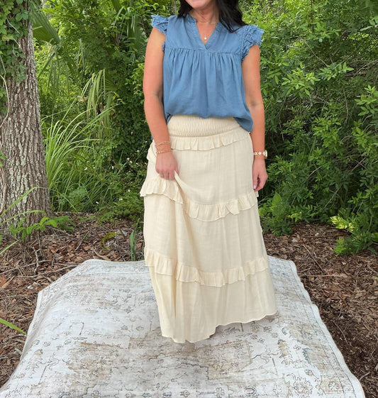 Listicle - Women's Smocked Ruffle Tiered Maxi Skirt Or Midi Dress