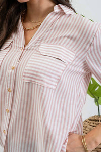 Blu Pepper - Summer Striped Button Up Top
