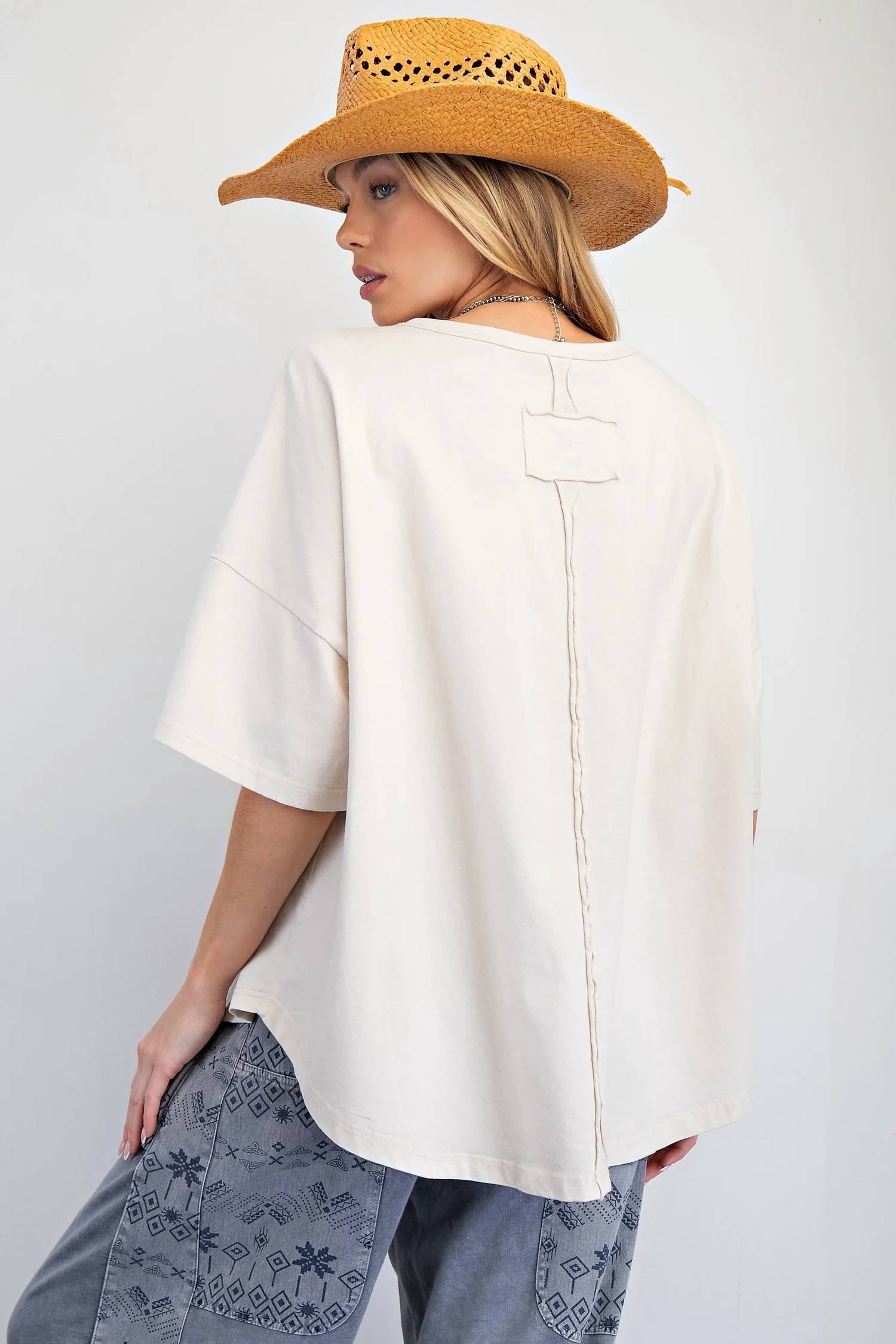 Easel - Western Graphic Mineral Washed Knit Top