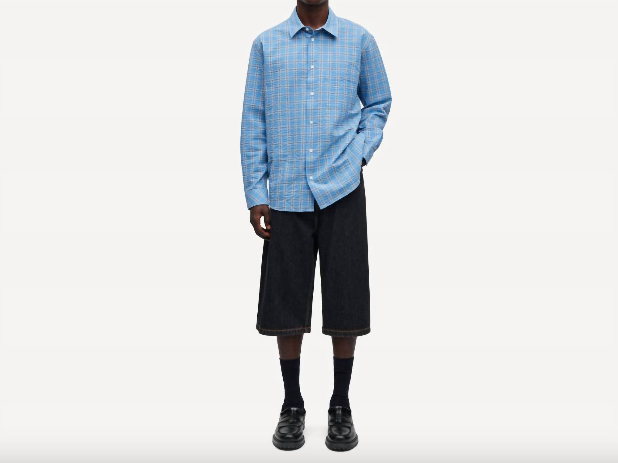 SAMSOE Men's Sadamom Shirt in blue jasper check - men's shirt - alternate view