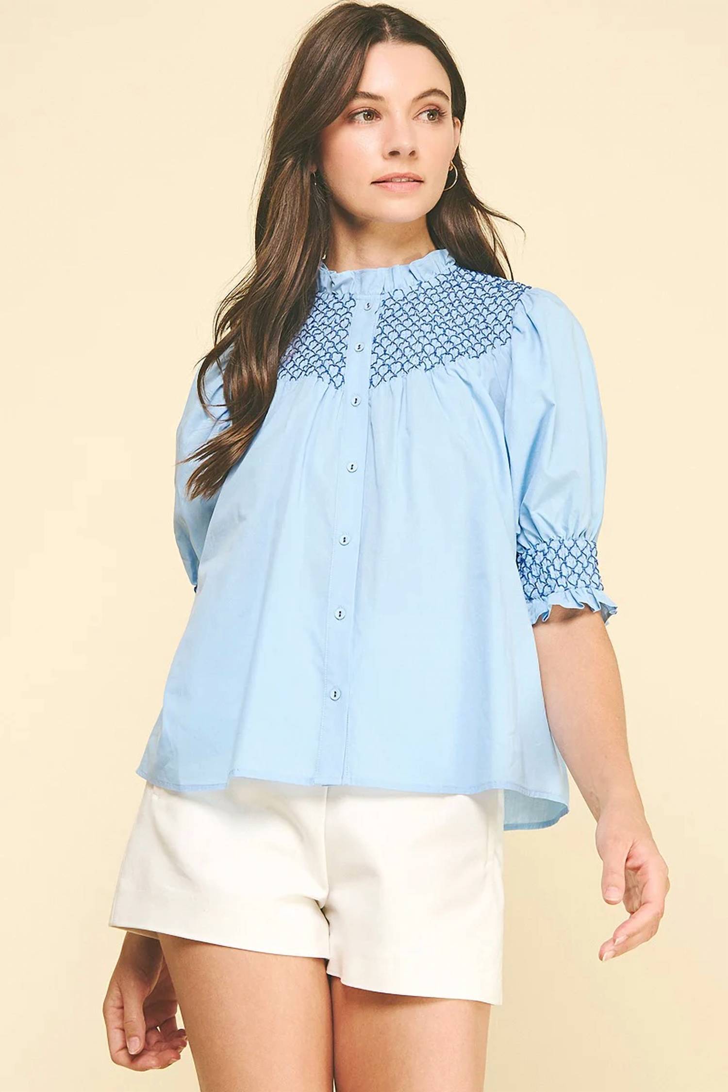 Pinch - Embroidered Button Down Blouse