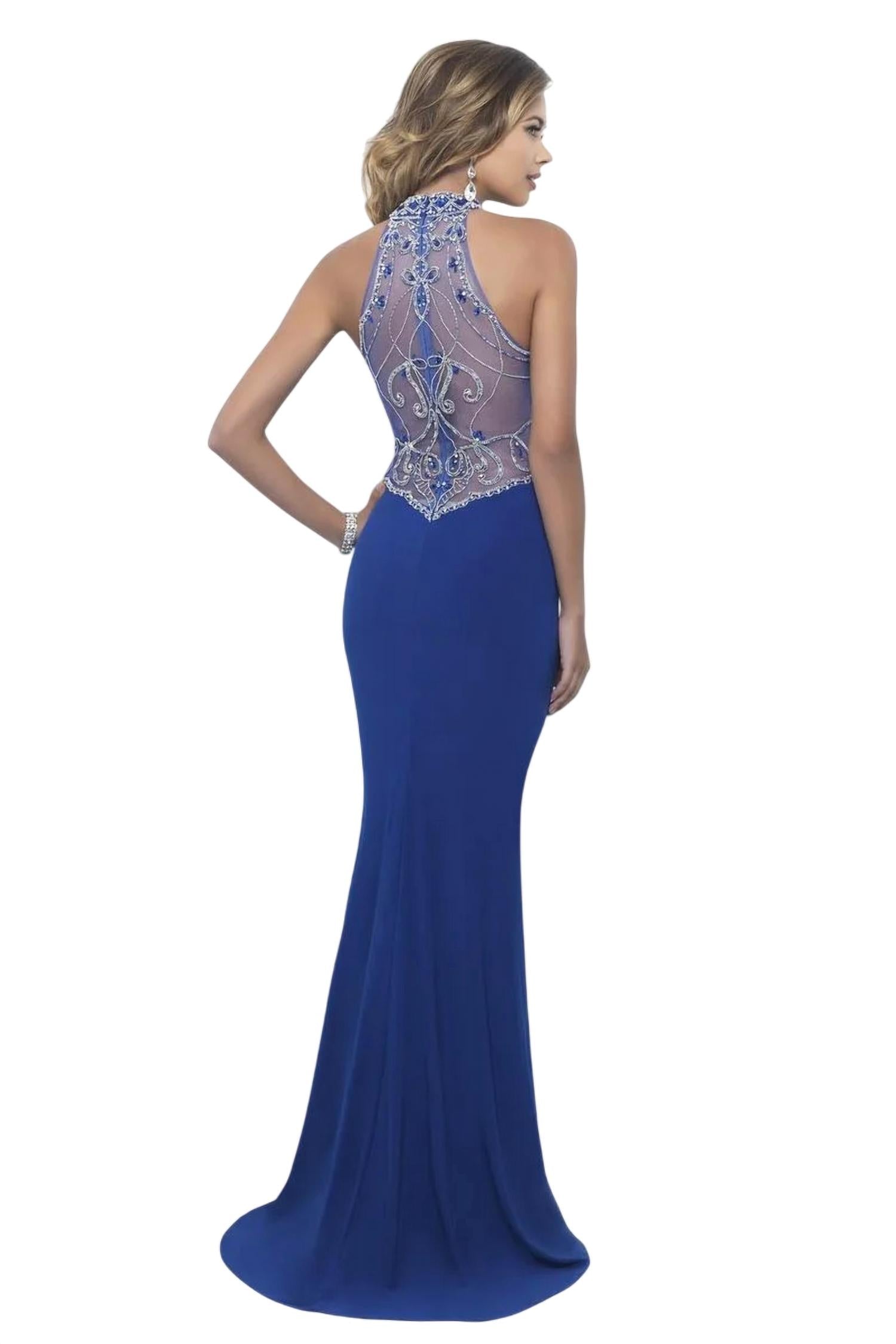 Blush Prom - Bejeweled High Halter Sheath Gown
