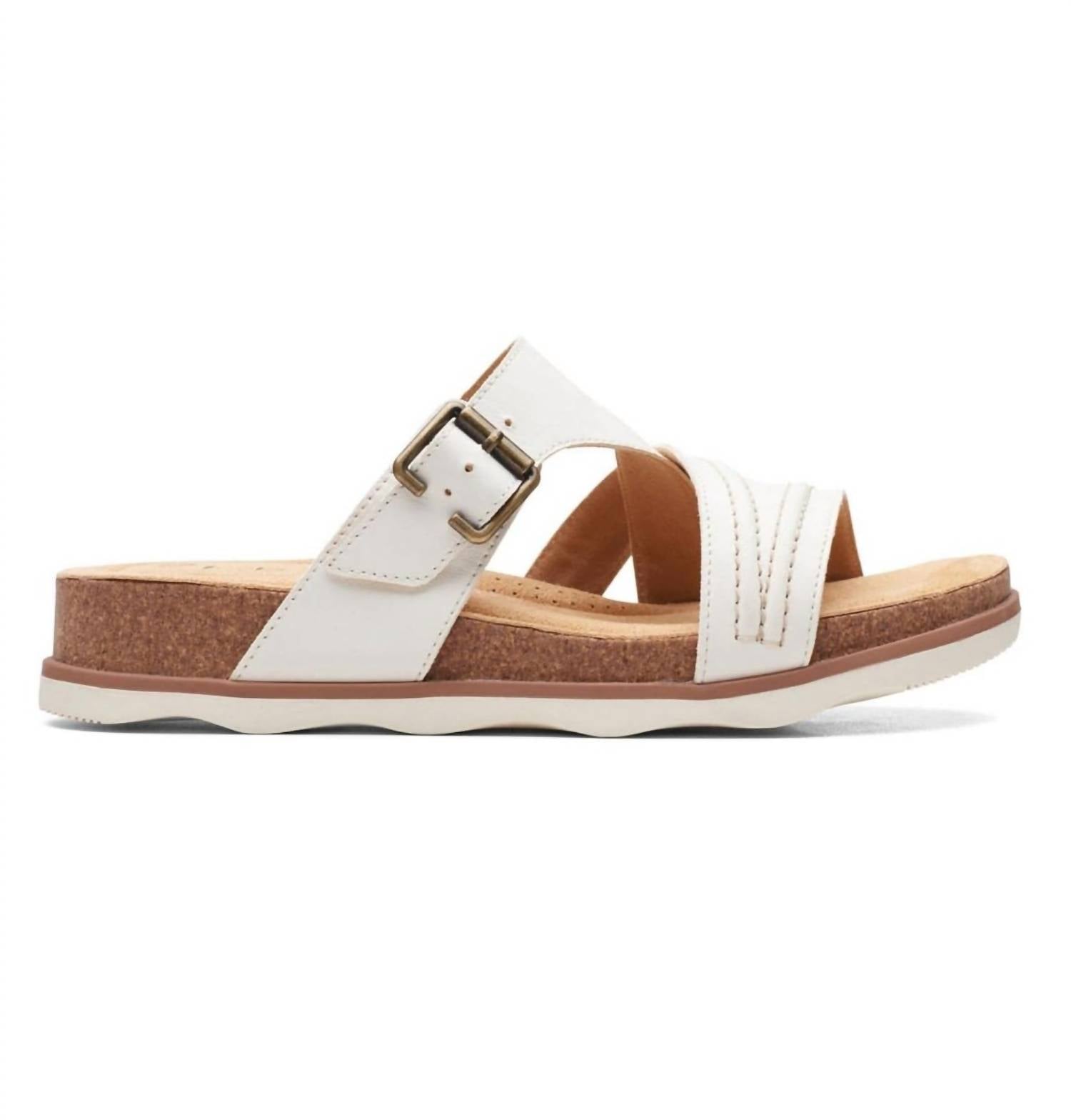 Clarks Women's Brynn Hope Flat Sandal in white leather - women's sandal