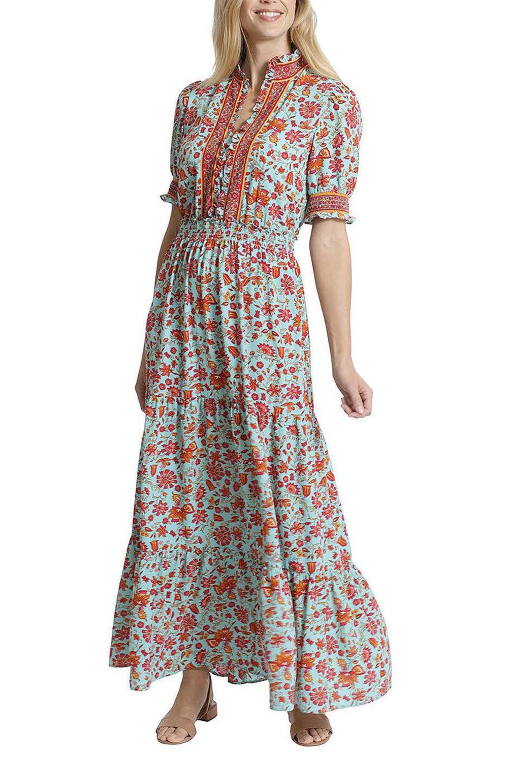 London Times - Smocked Waist Floral Print Maxi Dress