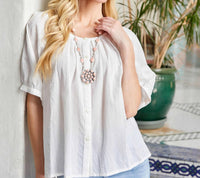 Karen Kane - Short Sleeve Embroidered Peasant Top - Petite Size