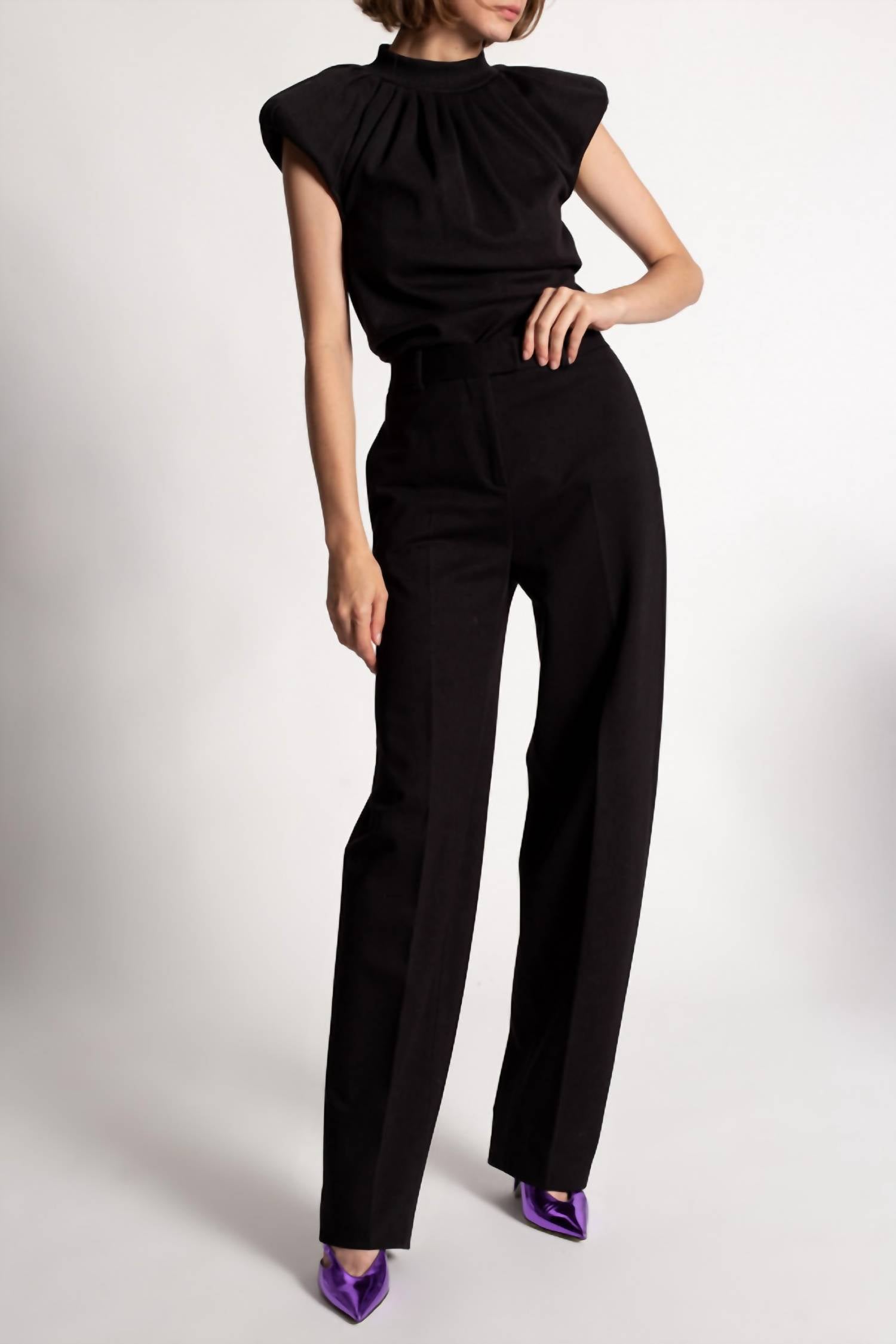 THE ATTICO Pre-loved Ruched Asymmetric Top in black - women's blouse - view 4