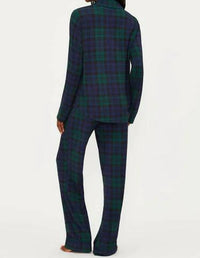 Beach Riot Livy Top & Connie Pant Pajama Set in wintergreen plaid - women's intimate - detail view