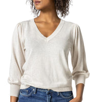 Lilla P - 3/4 Puff Sleeve V-Neck Sweater