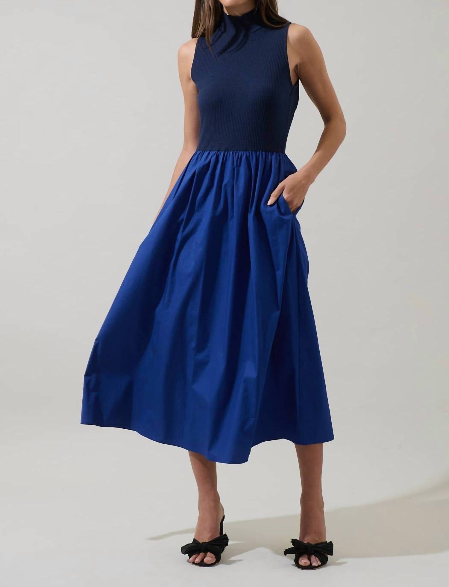 SUGARLIPS Grady Sleeveless Midi Dress in navy - women's dress