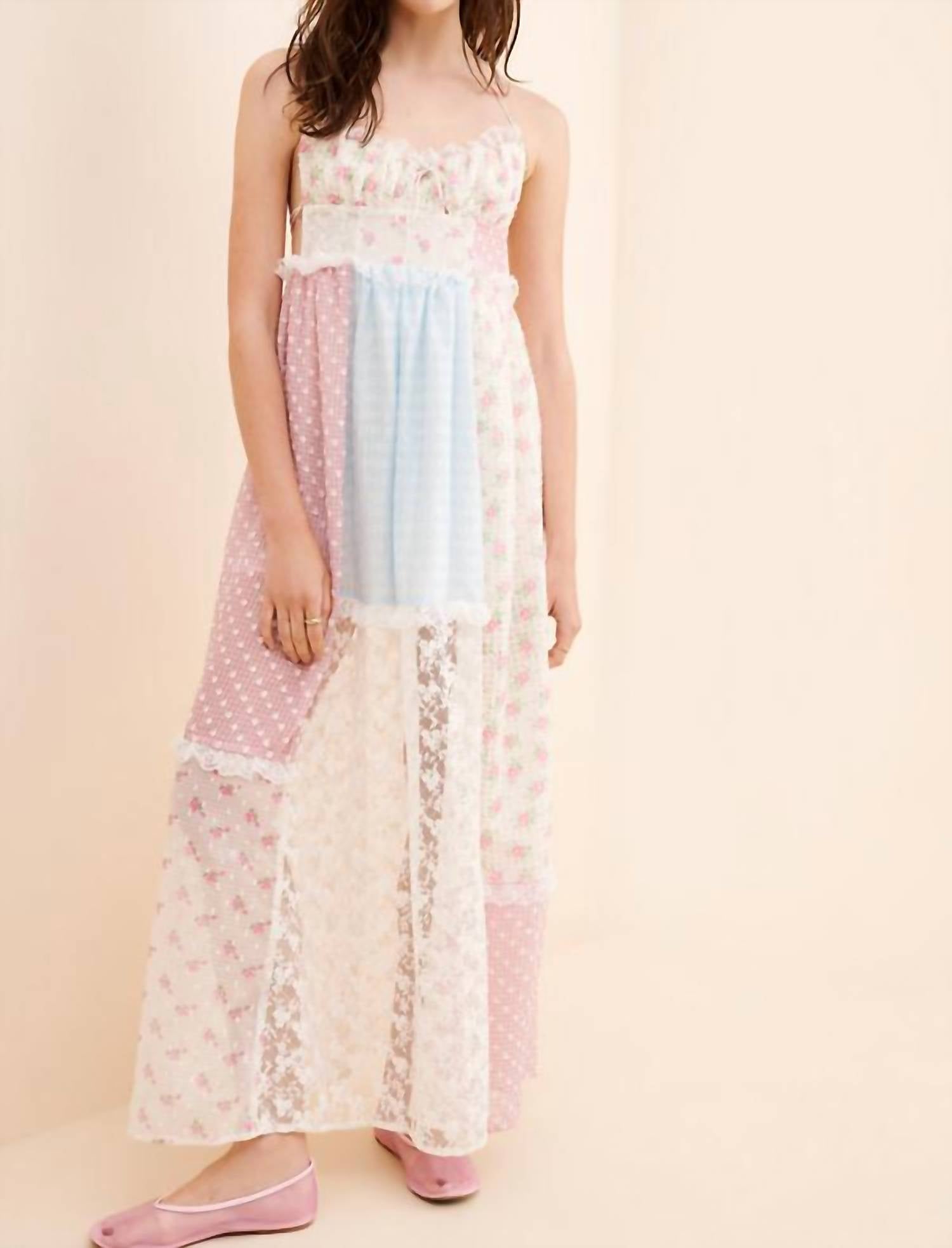 Rosa Clothing Lace Patchwork Halter Maxi Flare Dress in floral - women's dress