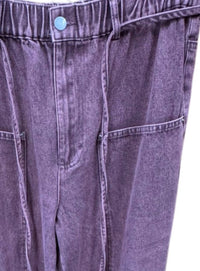 BiBi Women's Cargo Colored Denim Pants in cranberry - women's pants - detail view