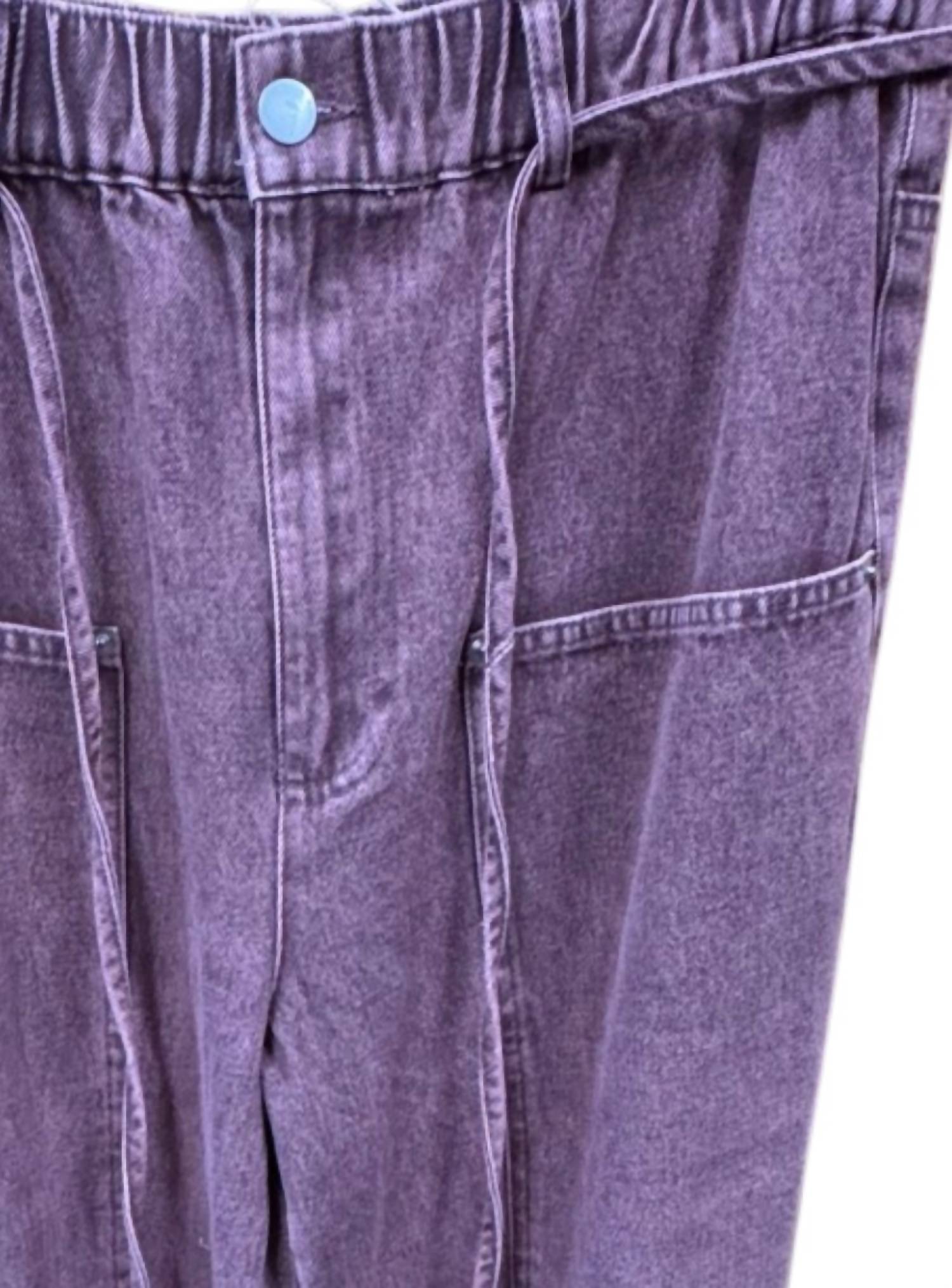 BiBi Women's Cargo Colored Denim Pants in cranberry - women's pants - detail view